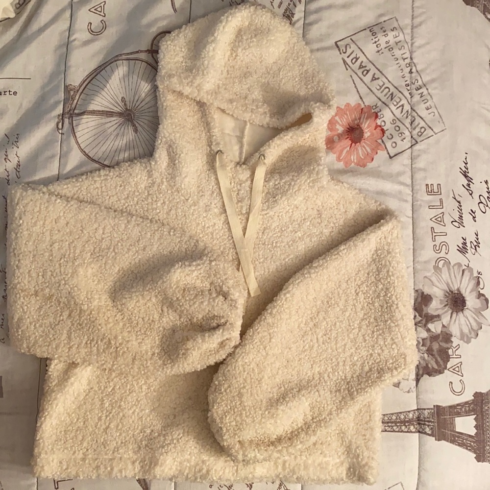 Oversized White Fluffy Sweater with Hoodie